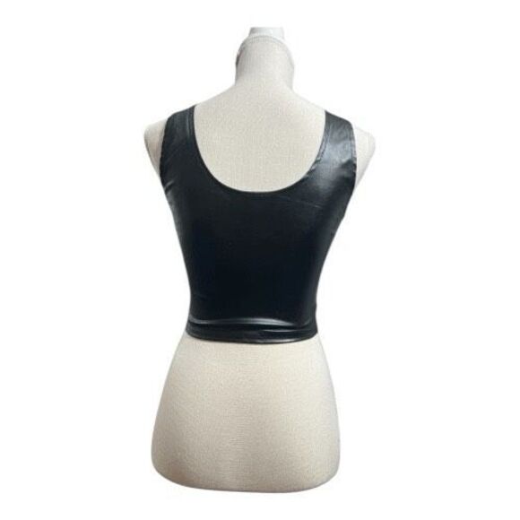 Gothic Black Faux Leather Corset Size Small Crop Top Bustier Boned Hook Closure - Picture 12 of 14